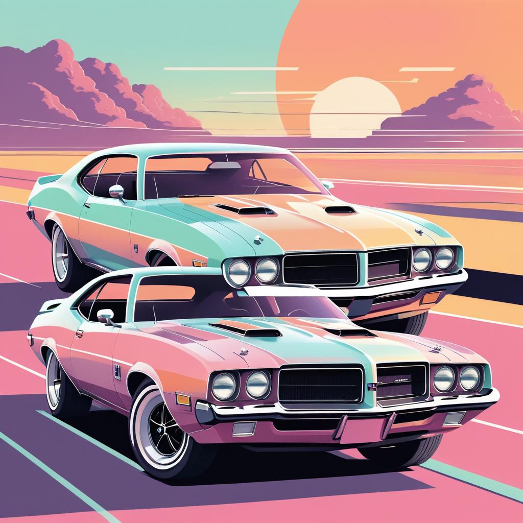 Vintage 1970s Muscle Car in Pastel Aesthetics