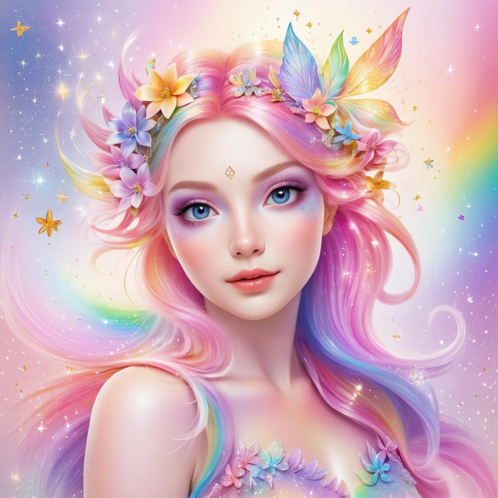 Whimsical Fairy Portrait with Rainbow