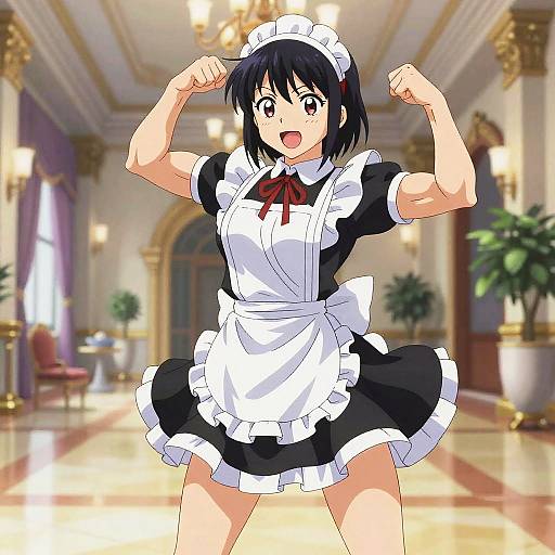 Muscular Anime Maid Cleaning Action