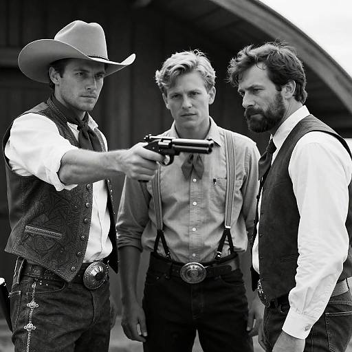 Three Serious Cowboys in Black-and-White