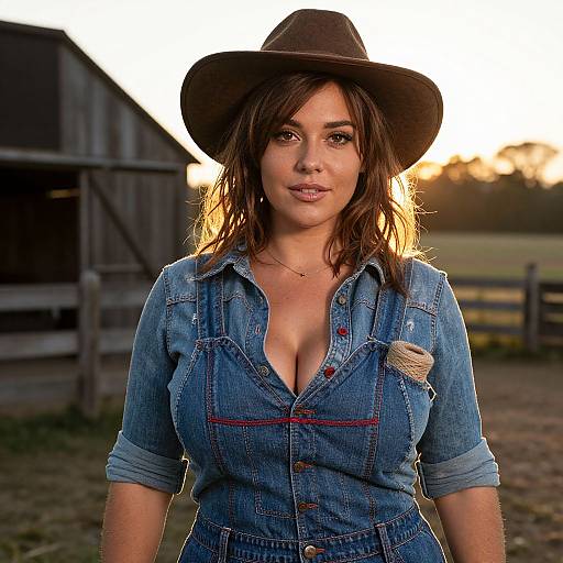 Rustic Woman in Detailed Denim Overalls