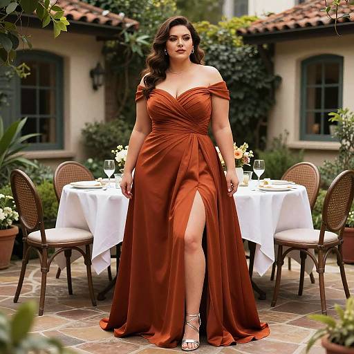 Elegant Woman in Terracotta Gown