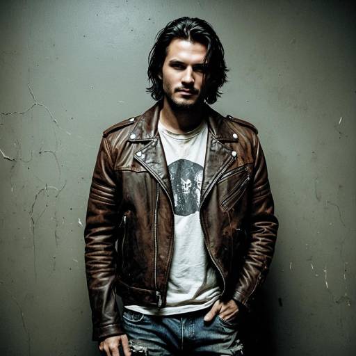 Rugged Male in Torn Leather Jacket