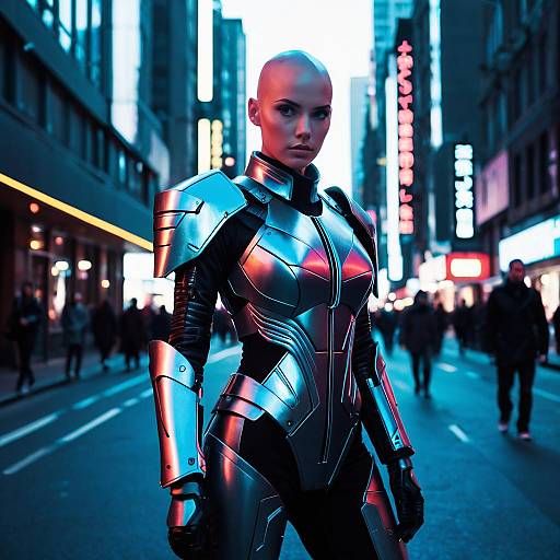 Futuristic Fashion Model in Neon Armor