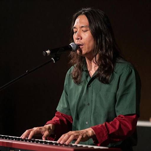 Focused Musician Singing and Playing Keyboard