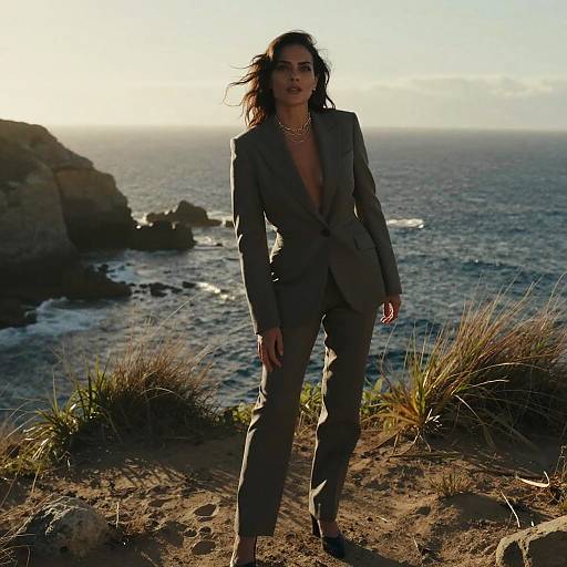 Golden-Hour Businesswoman at Cliffside Cove