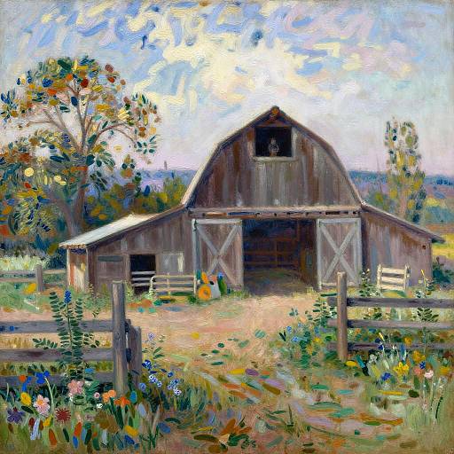 Impressionist Rustic Barnyard Morning
