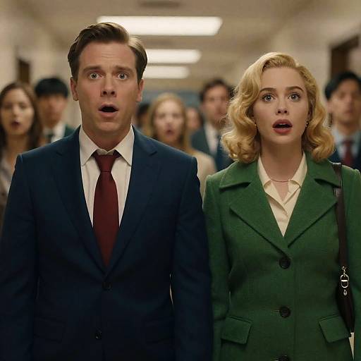 Surprised Man and Woman in Hallway