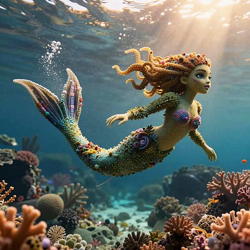 Topiary Mermaid Racing Through Golden Reef