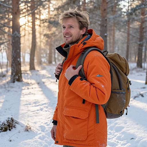 Winter Explorer in Snowy Forest