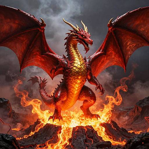 Fiery Dragon Emerging from Volcano