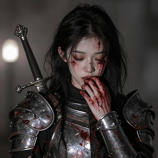 Bloodied Female Knight in Dark Armor