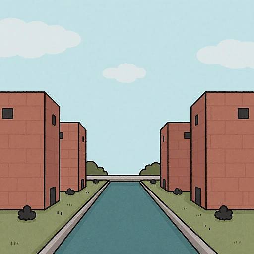 Minimalist Urban Canal with Brick Buildings