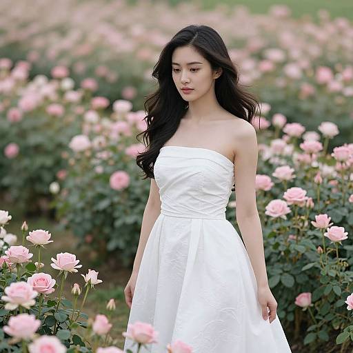 Woman in White Gown Among Roses