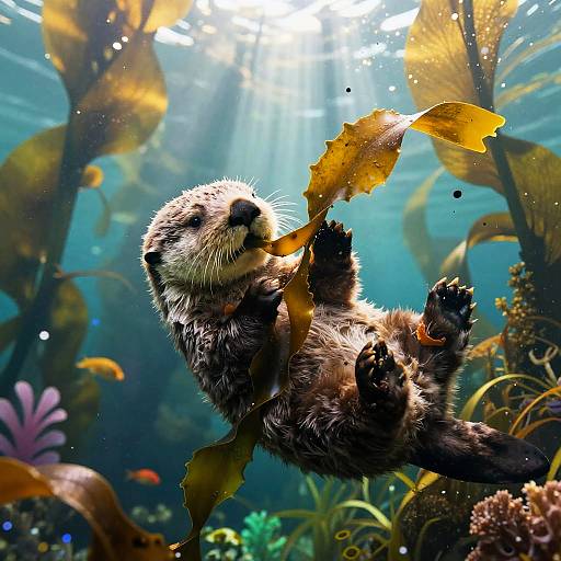 Playful Sea Otter in Kelp Forest