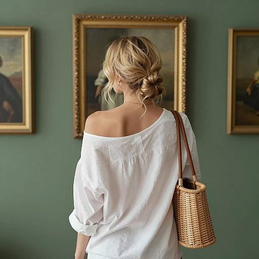 Blonde Woman in Off-Shoulder Shirt