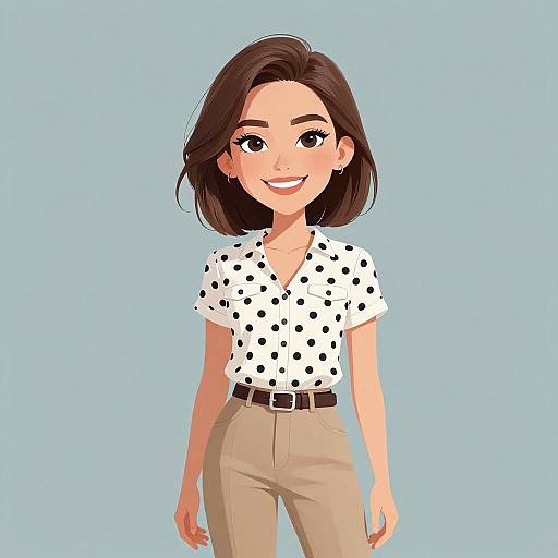 Smiling Woman in Polka Dot Blouse