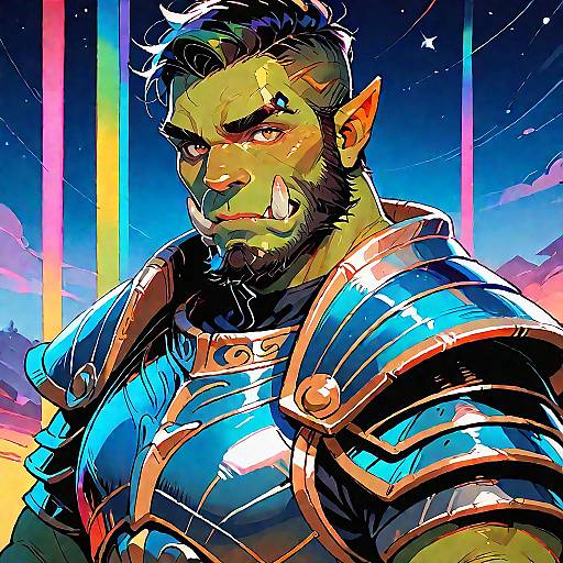 Vibrant Orc Warrior Under Night Sky