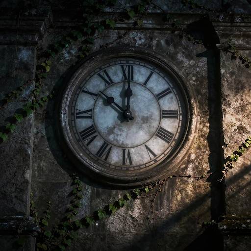 Ominous Clock in Ancient Stone Wall
