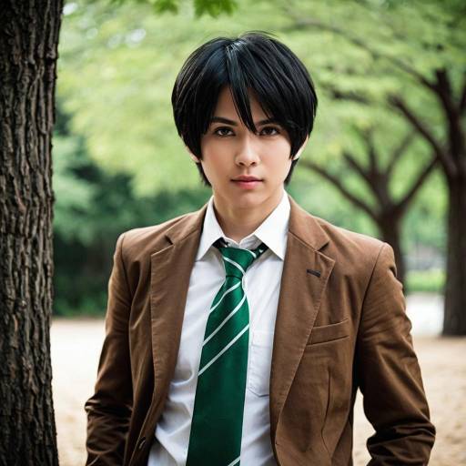 Young Man in Brown Jacket and Green Necktie Outdoors