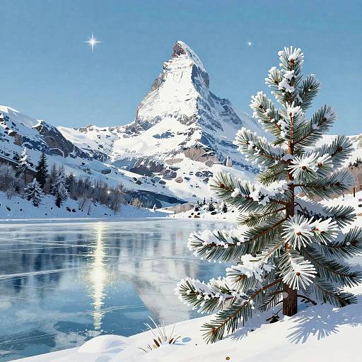 Ethereal Snowy Mountain Reflection