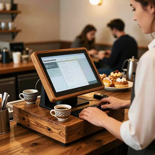 Cozy Cafe with Rustic Touchscreen Register