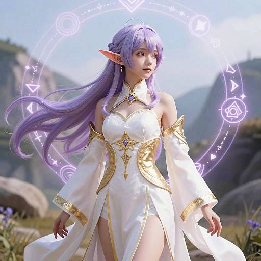 Elegant Anime Elf with Magical Runes