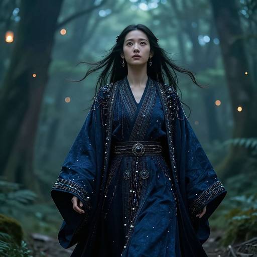 Jewel-Toned Priestess in Sacred Forest