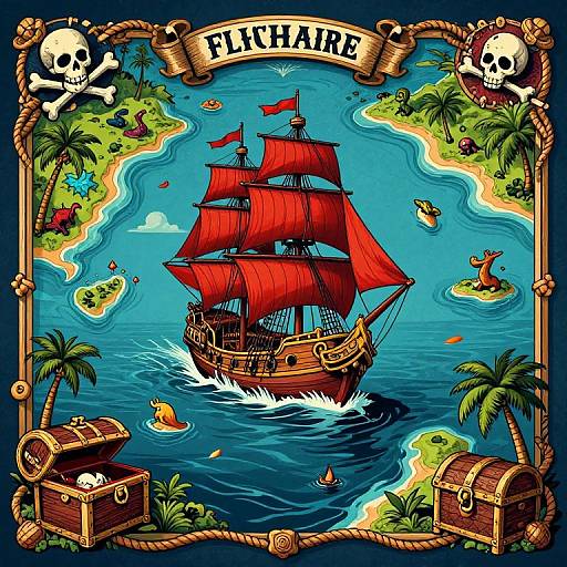 Vibrant 80's Pirate Fantasy Map