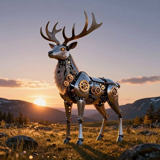 Whimsical Robotic Stag at Twilight