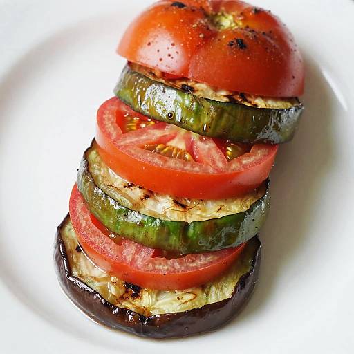 Grilled Eggplant and Tomato Close-Up