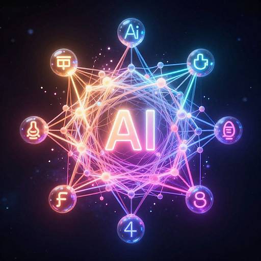 Neon-lit, digital network diagram with glowing 