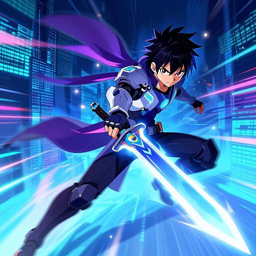 Futuristic Anime Hero in Action