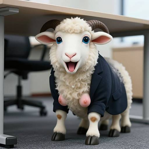 Realistic Anthro Sheep in Office Scene