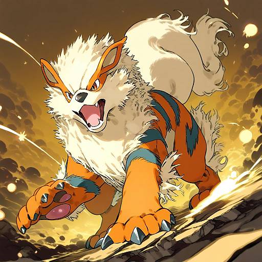 Illustration of Arcanine, pokemon in the style of Haimura kiyotaka