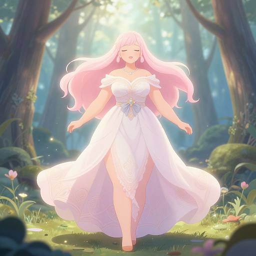 Curvy Anime Woman in Fantasy Forest