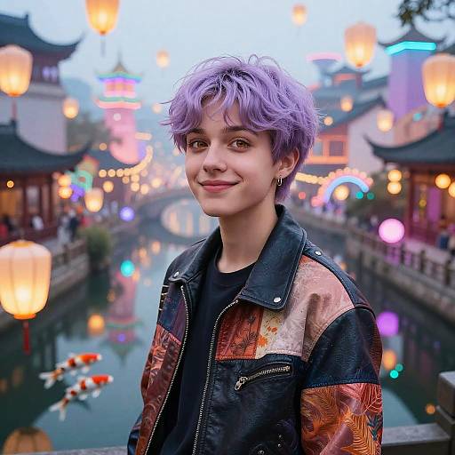 Vibrant Nonbinary Teen in Neon Fairytale