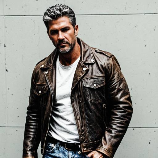 Rugged Man in Brown Leather Jacket