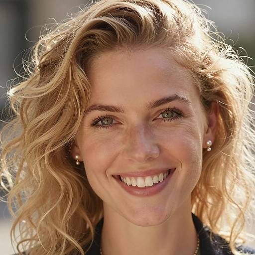 Smiling Blonde Woman with Curly Hair