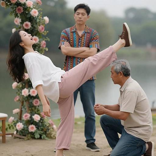Outdoor Family Photo with Floral Arch