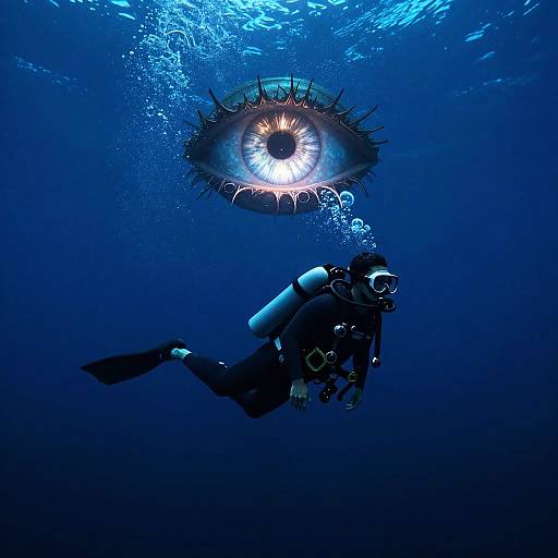 Futuristic Diver and Bioluminescent Abyss