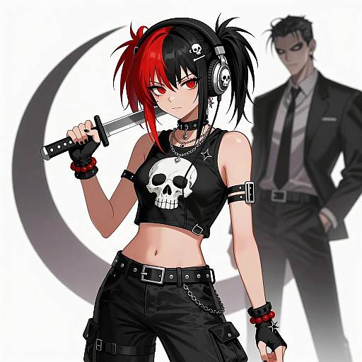 Punk Emo Girl with Blade and Skull Motifs