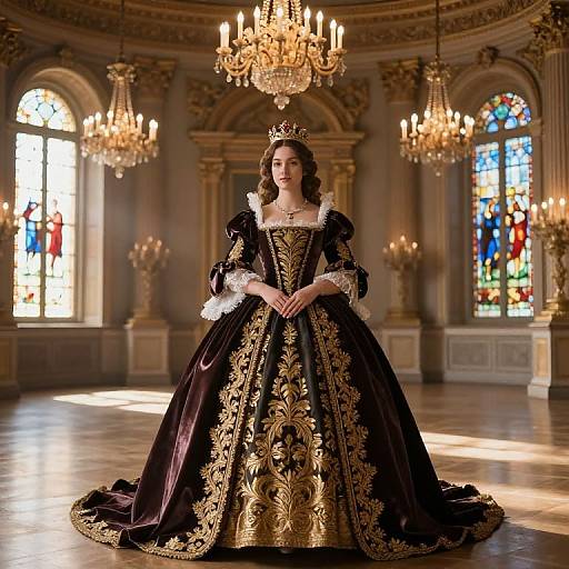 Plump Princess in Ornate Ballroom