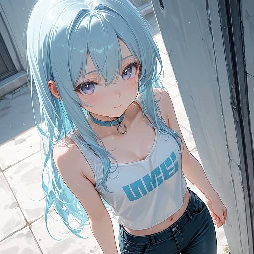 Overhead View: Light Blue Longhair Girl