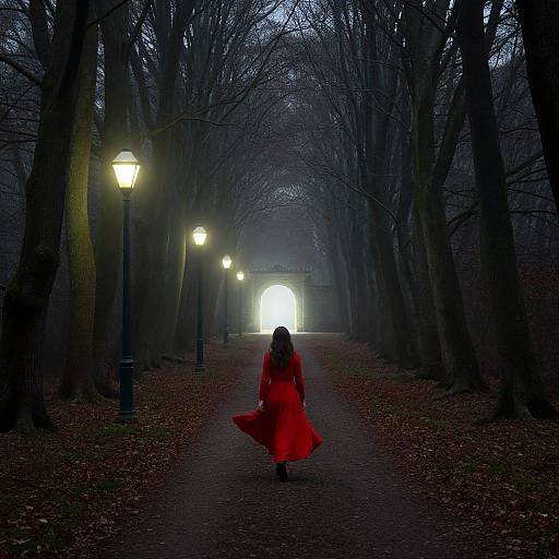 Woman in Red Approaching Mystic Portal