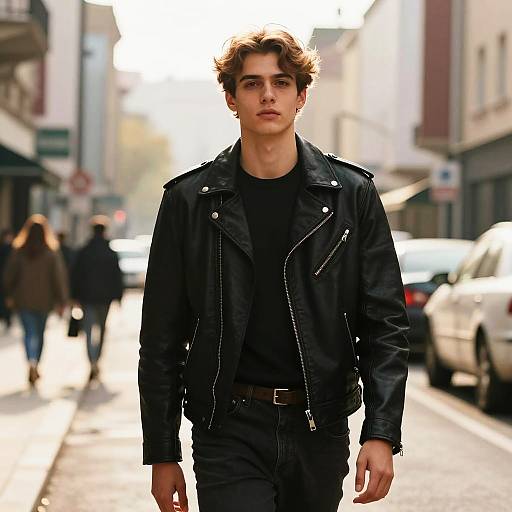 Sunlit Urban Leather Jacket Style