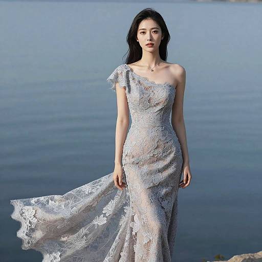 TokyoPop Woman in Elegant Lace Gown