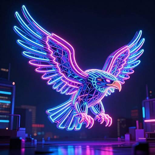 Neon Eagle in Cyberpunk Cityscape