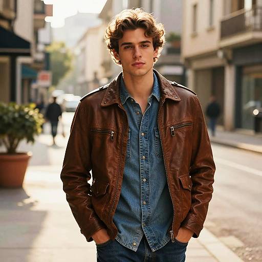 Sunlit Urban Portrait of Young Man
