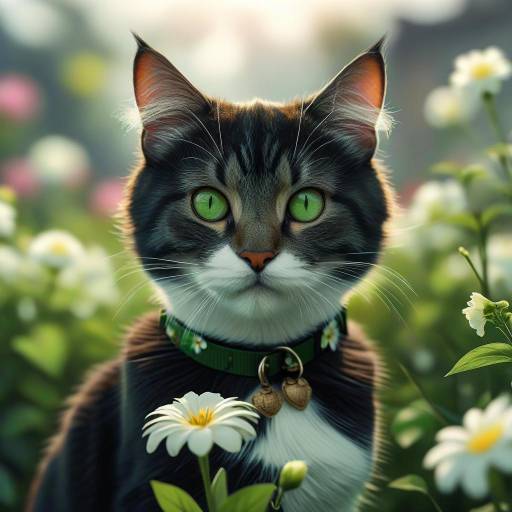Realistic Bombay Cat Among Flowers